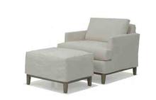Summer Street Slip Covered Chair & Ottoman in Denim Bone