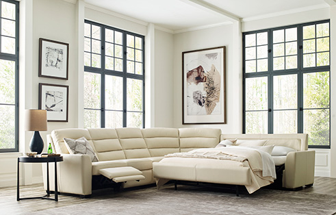 Leather sectional sleeper sofa with recliners hot sale