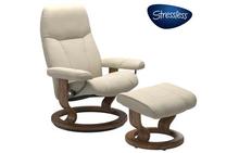Consul Large Stressless Chair and Ottoman in Batick Cream