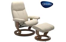Consul Small Stressless Chair and Ottoman in Batick cream