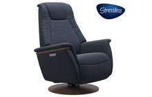 Max Small Stressless Recliner with Power in Paloma Oxford Blue