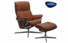 Mayfair Medium Stressless Chair and Ottoman X-Base in Paloma New Cognac