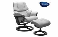 Reno Medium Stressless Chair and Ottoman with Signature Base in Paloma Misty Grey