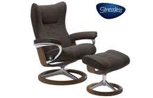 Wing Medium Stressless Chair and Ottoman with Signature Base in Paloma Chestnut