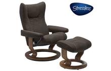 Wing Medium Stressless Chair and Ottoman in Paloma Chestnut