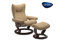 Wing Medium Stressless Chair and Otto in Paloma Sand