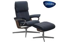 Admiral Medium Stressless Recliner and Ottoman with Cross Base in Paloma Oxford Blue