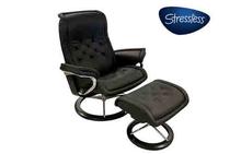 Royal Large Stressless Chair and Ottoman with Signature Base in Paloma Black