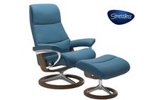 View Large Stressless Chair and Ottoman with Signature Base in Paloma Crystal Blue
