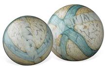 Cosmos Glass Spheres in Pale Blue - Set of 2