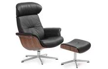 Time Out Chair and Ottoman in Black Leather
