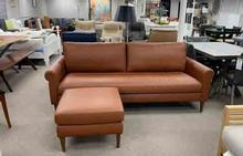 Personalize Collection Sofa with Rolled Arm & Ottoman in Elmo Cognac