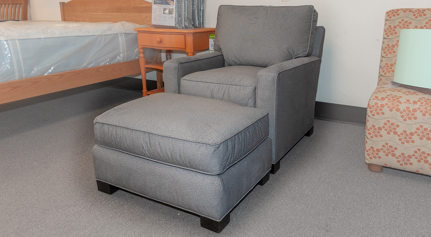 Fritz Chair and Ottoman in Cement