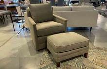 Paige Swivel Chair & Ottoman  in Textured Sand by Lee Industries