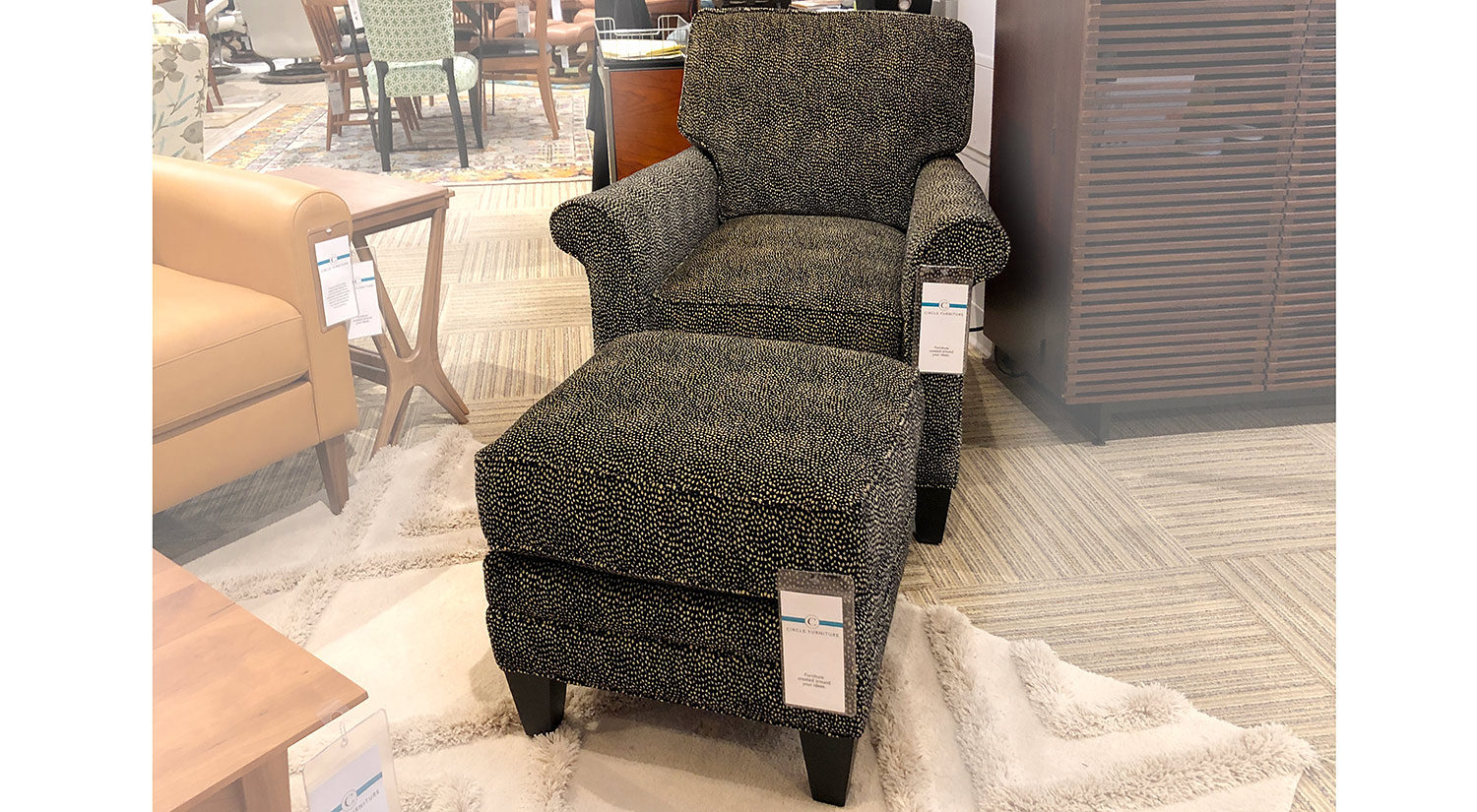 Stella Chair and ottoman in Calico