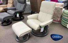 Admiral Medium Chair and Ottoman with Classic Base in Paloma Light Grey