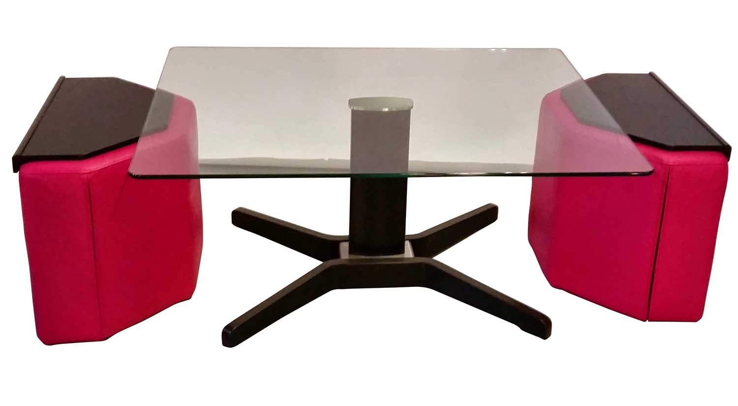 Duo Table and Ottomans in Cerise