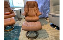 Live Medium Stressless Chair and Ottoman with Signature Base in Paloma Copper