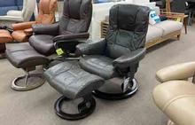 Mayfair Small Stressless Chair and Ottoman in Pioneer Gray