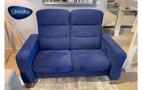 Wave Stressless Highback Loveseat in Ultrasuede Indigo