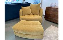 Giant Swivel Tub Chair and Ottoman in Goldenrod by Thayer Coggin