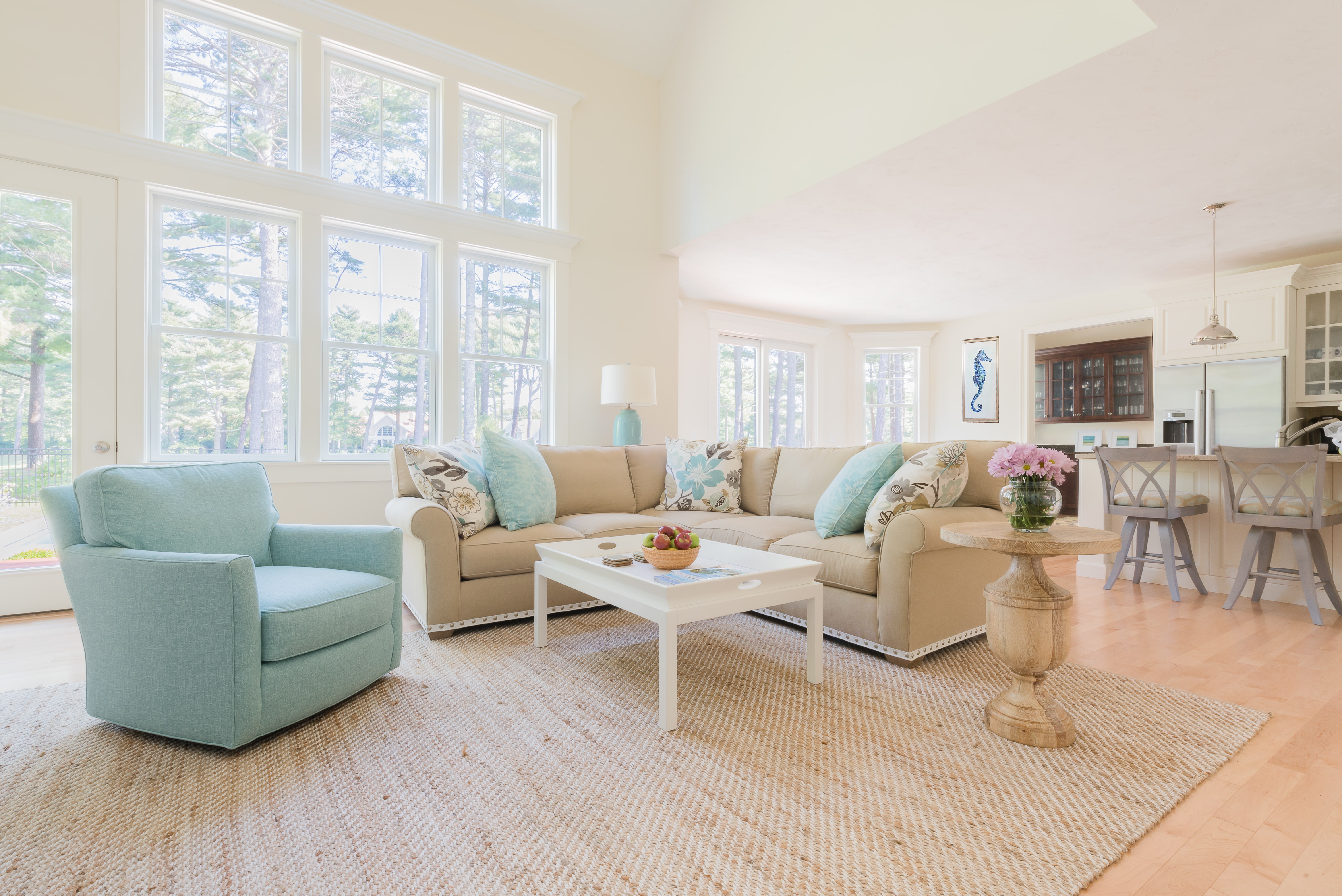 open concept kitchen living room and dining room