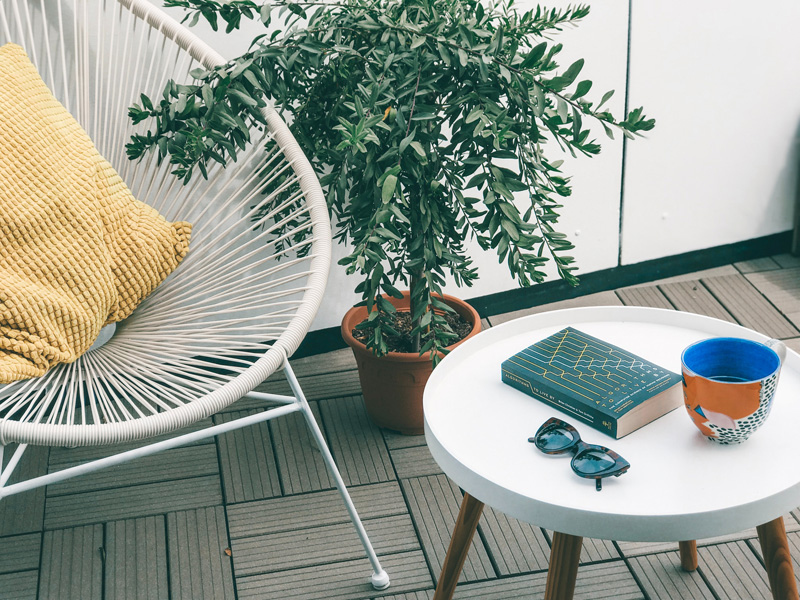 chair and small table on patio