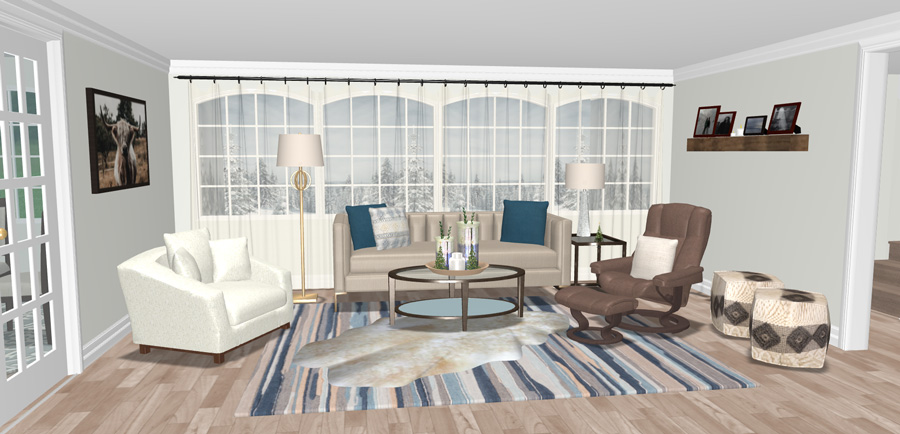 virtual room designer planner showing decor with winter color schemes