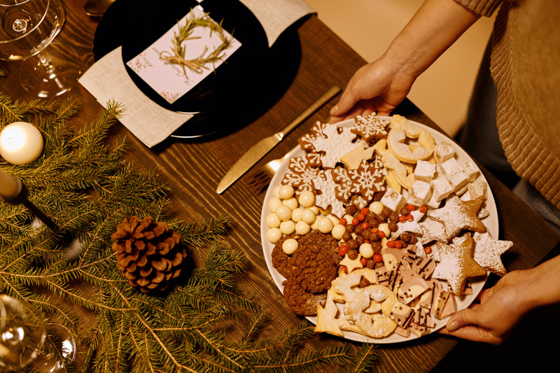 Holiday cookie platter on table